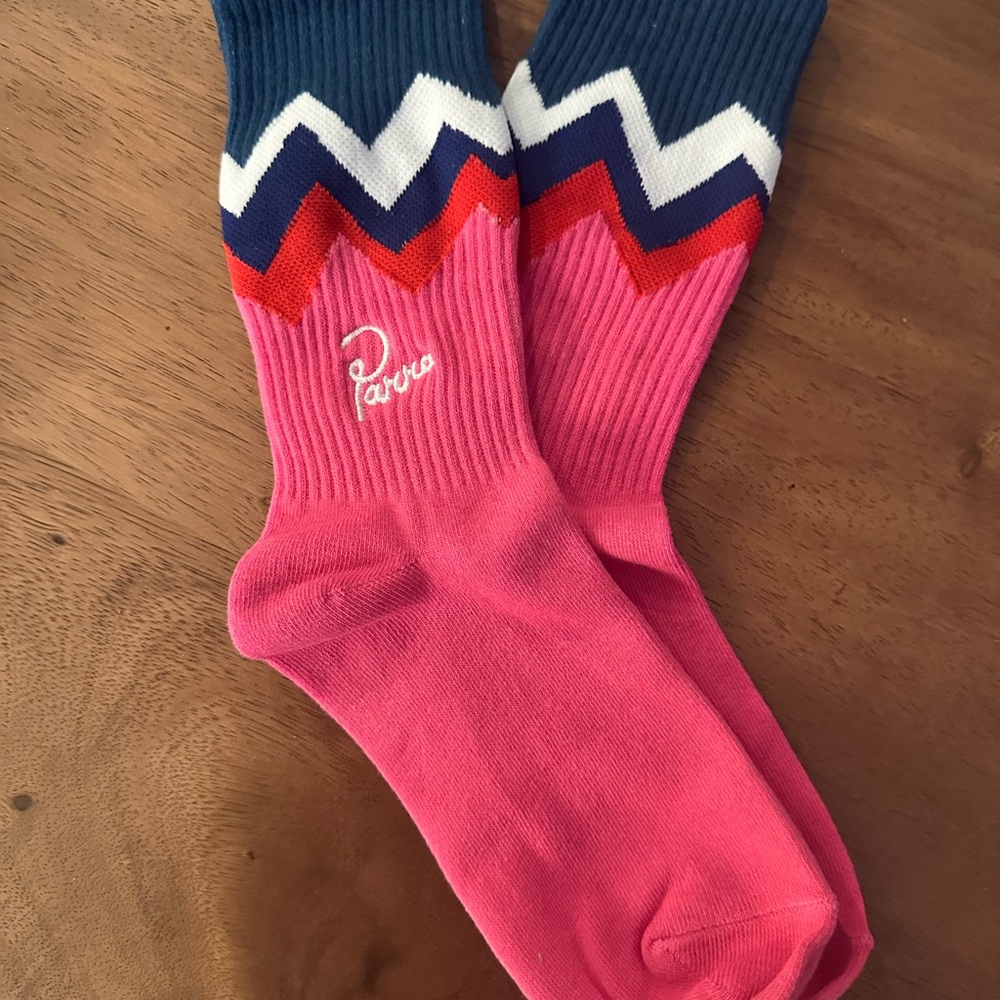 PARRA Unisex Crew Socks • Pink/White/Blue • Size Large • BNWT!